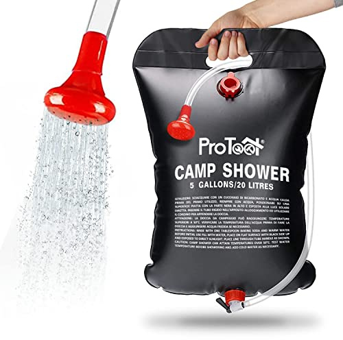 Douche Solaire Portable 20L – Sac de Douche Camping Chauffant avec Flexible et Pommeau Amovible – Chauffe Eau Solaire Extérieur 45°C – Douche de Camping pour Randonnée, Plage, Piscine & Van