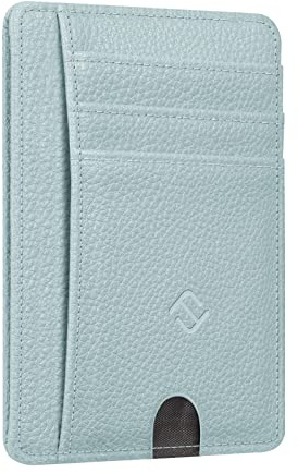 FINTIE Flache Geldbörse Kartenetui, Premium Kunstleder RFID-Blocker Slim Geldbeutel Kreditkartenetui mit ID-Fenster und Schnellzugriff-Fach für Herren Damen, Eisblau