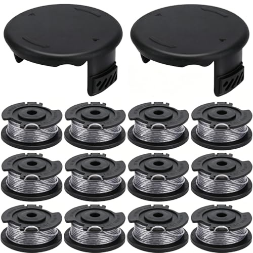 Eyoloty F016800569/F016800385 Fadenspule Ersatzspule für Bosch Rasentrimmer | Kompatibel mit Bosch Easygrasscut Rasentrimmer 18V-230, Ø 1,6 mm x 4,8 M und Trimmerkappen F016F04557 (12Spulen + 2 Kappe)