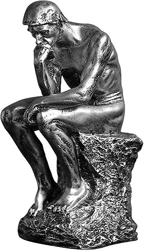 JTBDWOSK Der Denker–Statue of The Thinker,Harz Charakter Skulptur Home Office Bücherregal Kreativität Ornament für Arbeitszimmer Wohnzimmer Kunst Handwerk Geschenke,Silber