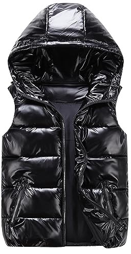 GIBZ Homme Doudoune Gilet Brillant à Capuche avec Poches | Fermeture Éclair Veste Matelassée sans Manches Blousons Décontracté Chaud pour Hiver