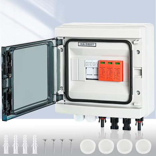 Warmfay Überspannungsschutz PV DC1000V Blitzschutz PV Anlage 20-40KA, Solar Überspannungsschutz 1 String mit 16A-Sicherung, IP65 Wasserdicht & UV-Beständig Solar Anschlusskasten 1 in 1 out