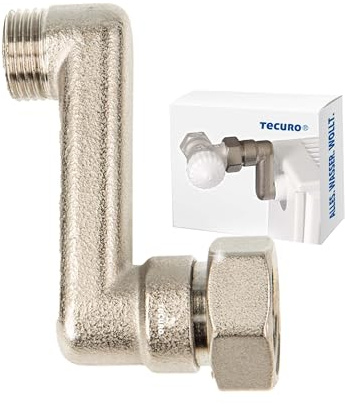 tecuro S-Anschluss Heizkörper 60 mm Höhenausgleich mit Eurokonus, DN 15 (1/2“) AG x DN 20 (3/4“) Überwurfmutter Messing vernickelt, AGS-60