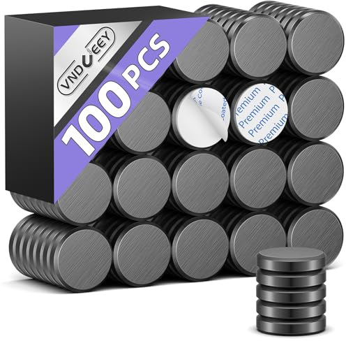 VNDUEEY 100Pcs Strong Magnets with Adhesive Backing, 0.7 * 0.12 inch Small Round Magnets for Crafts, Circle Magnet Ceramic Magnet for Fridge, DIY, Science Projects, Whiteboard (Black)