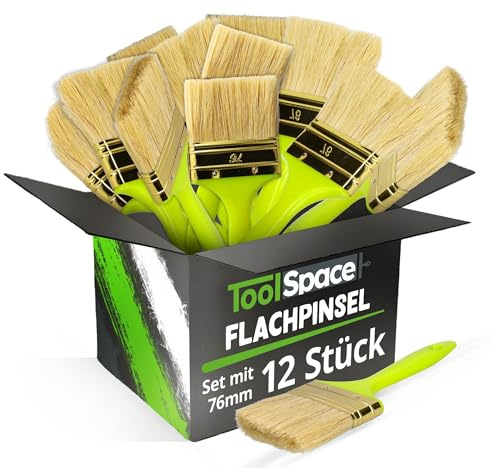 ToolSpace 12er Set Flachpinsel - 76 mm - Flachpinsel zum Malen - Ergonomischer Kunststoffstiel - Naturborsten mit Synthetikborstenmischung - Dichte Borsten - Für alle Arten von Farbe.