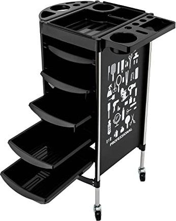 SICHENSH 6-lagiger Friseurwagen, Salonhilfe Friseur Arbeitswagen mit 5 Schubladen 52x36x90cm Salonwagen für Viele Beauty-Tools Geeignet | EU Stock (Schwarz)