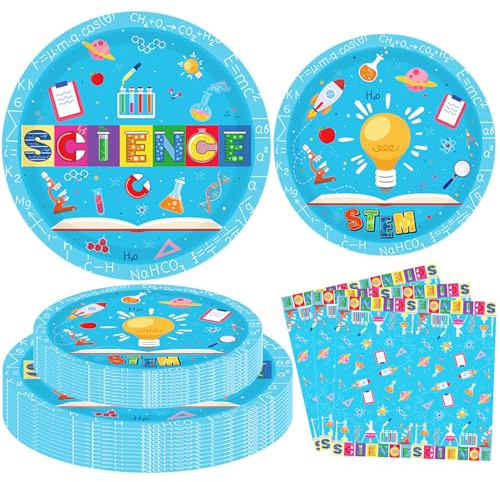120 PCS decorazioni per feste scientifiche Scienziato pazzo tema Forniture per la cena-Piatti, tovaglioli per il laboratorio scientifico bambino Compleanno Baby Shower per 40 ospiti