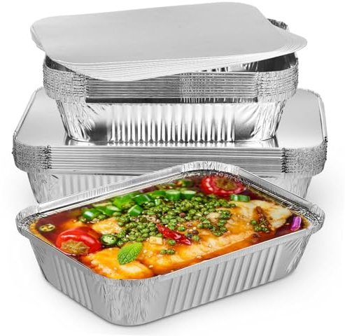 Alipis Lot De 20 Barquettes Carrées En Aluminium Avec Couvercle Pour Conserver Les Aliments Frais