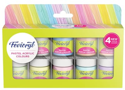 Fevicryl Kit de colores pastel acrílicos | 10 colores x 15 ml | Pintura DIY Pigmento rico | Multicolor y multisuperficie | Pintura que no se agrieta para lienzo, madera, cuero, loza y metal