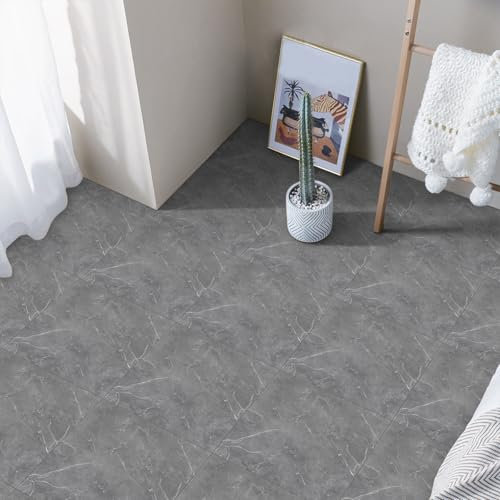 Floor Tiles Self Adhesive, Peel and Stick Tile Stickers for Bathroom Kitchen, Grey Waterproof Marble Stick on 30x30cm 50pcs