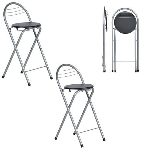 ZZINOKE Set di 2 Sgabello Bar Pieghevole, Nessun Montaggio Richiesto,Sgabello Pieghevole Portatile per Cucina,Bistrot,Negozio,Eventi all'Aperto, Altezza seduta 61 cm (Argento e Nero)