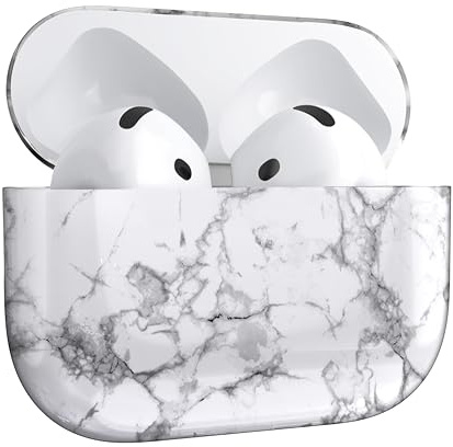 MyGadget Cover Rigida Compatibile con Apple AirPods 4 [ 2024 ] - Hardcase Antiurto - Case per Cuffie Auricolari - Skin Marmo Bianco