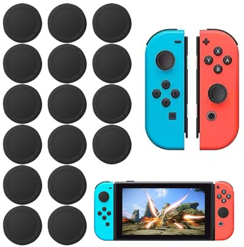 16PCS Silicone Joystick Thumb Stick Caps, Analog Thumbstick Replacement Caps, Switch Thumb Grips Controller Black Grip Covers, Button Caps for Switch