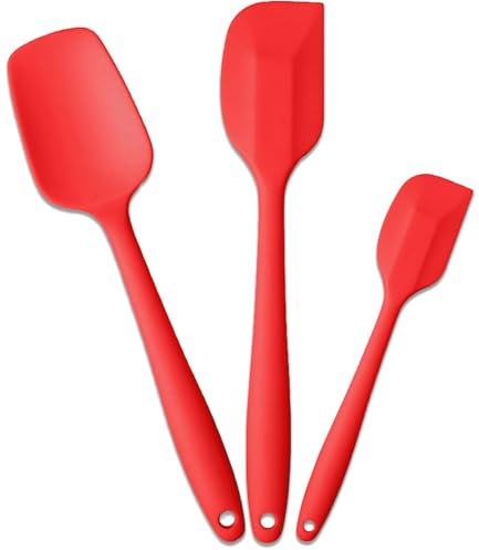 V-Kitpater Spatola Silicone Cucina, Leccapentole Silicone, Resistente al Calore Spatola di Gomma Raschietto Antiaderente, Utensili da Cucina per Cuocere e Cucinare, 3 Pezzi, Rosso