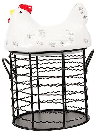 Hen Shaped Lid Ceramic Egg Basket for Kitchen Countertop Storage