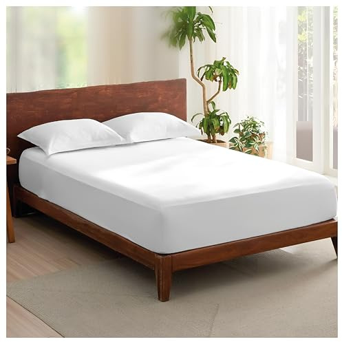 Rehan & Co 100% Egyptian Cotton Fitted Sheets 300 Thread Count Breathable Hotel Qulaity Bedding 12” / 30cm Deep Fitted Bed Sheet. (White Fitted Sheet, Double)
