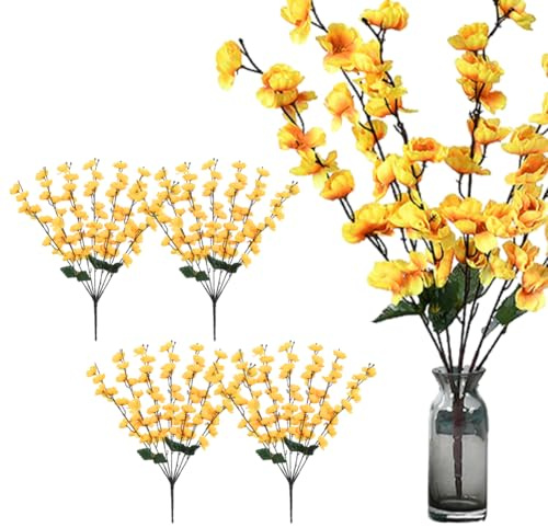 Magicherry 4 rami di pesco artificiali con stelo lungo 57 cm, fiori di pesca in finta seta, per interni ed esterni, feste, fai da te, matrimoni, decorazione per vasi, colore arancione