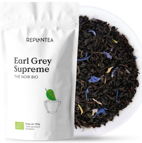 EARL GREY BIO 100g (50 Tasses) | Thé Noir Bio à la Bergamote | Thé en Vrac 100% Biologique REPLANTEA