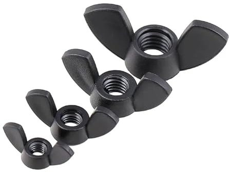 Griffmuttern, Knopfmutter, Flügelmuttern aus Edelstahl, metrisch, Flügelmuttern, 10 Stück Flügelmuttern, Kunststoff-Rändelmutter, handgedreht, schwarz, M3, M4, M5, M6, M8, M10, M12(M10)