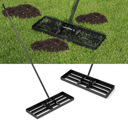 COSTWAY Rasen Nivellierrechen Metall, Rasenrechen mit ergonomischem Griff, Nivellierung von Sand Boden, Rechen Flächenebner Rasenwerkzeug, für Garten Hinterhof Golfplatz, Schwarz (75 cm x 25 cm)