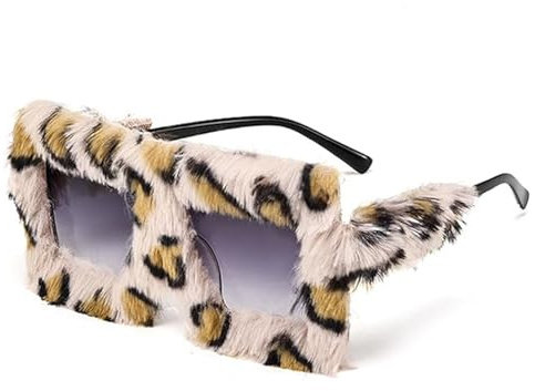 Noaxylic Occhiali da Sole Oversize in Peluche, Occhiali da Sole Rettangolari per Feste Pazzi, Motivo Leopardo Peluche, Vintage Retrò Halloween di Gatto Outfit, Festa e Cosplay, per Feste di Compleanno