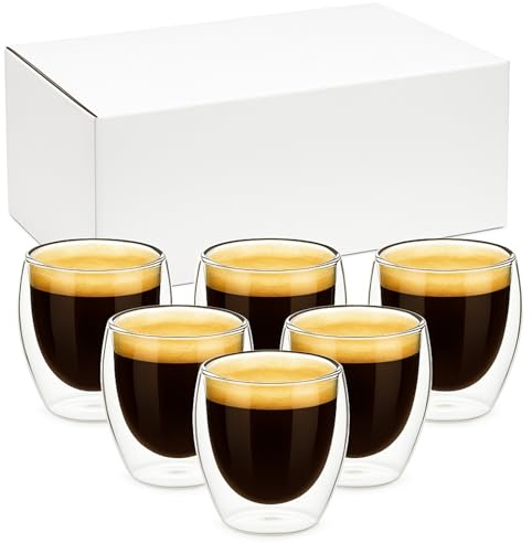 L&W Luck Tasse Expresso Double Paroi Set de 6 80 ml Double Paroi en Verre Borosilicate pour Verre a Cafe Latte Cappuccino (Style 1)