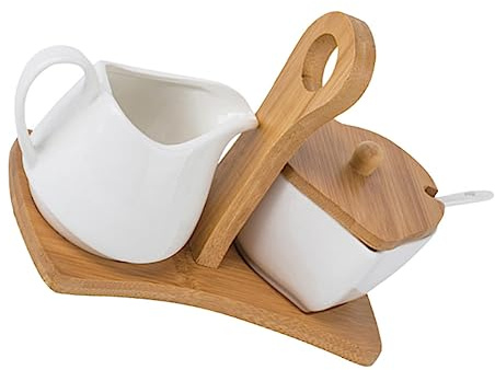 JECOMPRIS Zuccheriera e Lattiera Vassoio Contenitori in Ceramica Con Cucchiaio Design Elegante Per Conservazione Zucchero e Latte Resistente Lavastoviglie