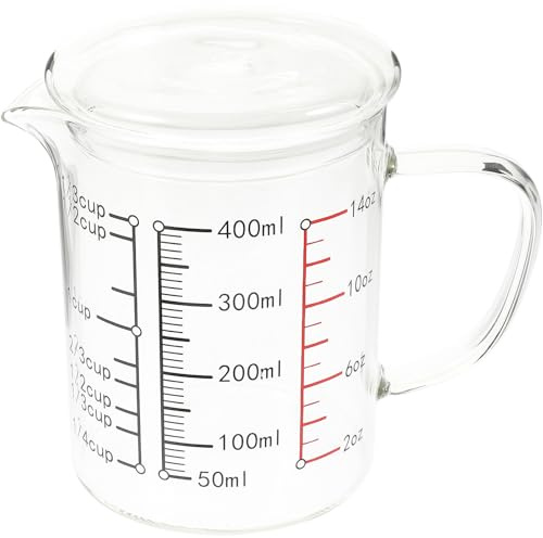 Housoutil Verre Doseur Couvercle 400 Ml en Verre Transparent Gradué pour Lait et Farine Tasse à Mesurer Ménagère Pâtisserie la Cuisine Maison