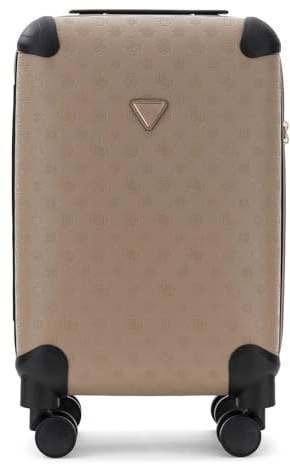 GUESS Kabinenkoffer mit drehbaren Rädern, Beige mit Logo-Muster, TSA-Vorhängeschloss, organisierter Innenraum