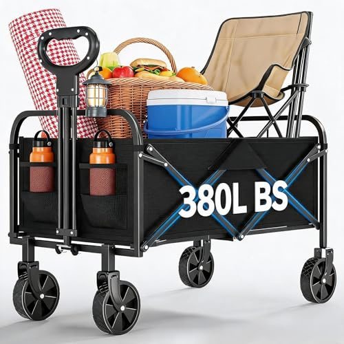Bollerwagen Faltbar, 172kg(380LBS) Faltbollerwagen Mit 360°Geländerädern