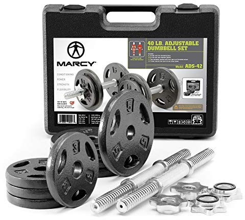 Marcy Adjustable Dumbbell Set (4 x 5-lb plates, 3-lb plates, spin lock collars, 2 x 4 dumbbell handles), Exercise & Fitness Dumbbells, ADS-42