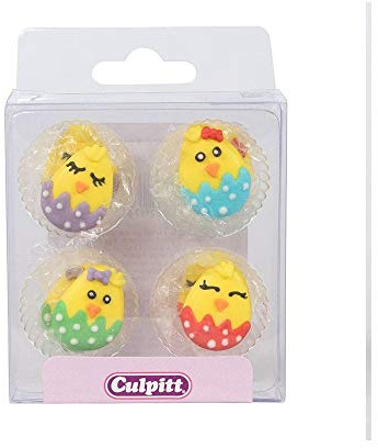 Culpitt Cute Baby Chick Sugar Piping's, Multi Coloured Sugar Decorations For Easter Cakes and Cupcakes - Pack of 12