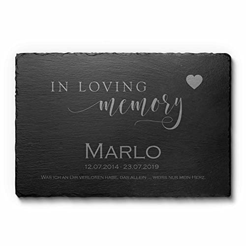 CHRISCK design Grabstein Gedenkstein aus Schiefer Grabplatte mit Gravur Pusteblume 30x20 cm | Gedenktafel für Haustiere Hund Katze personalisiert | Gedenkplatte Grabschmuck Urne Andenken wetterfest