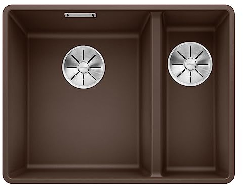 BLANCO SUBLINE 340/160-F – Évier de Cuisine Double Affleurant Pour Meubles Bas de 60 cm de Large – SILGRANIT – Marron – 523573