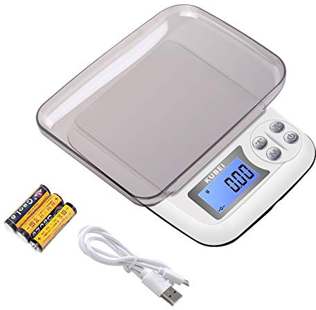 KUBEI Numérique Balance de Cuisine Rechargeable par USB 1kg/0.01g Balance de Alimentaire,PréCision Balance de Poche/Balances de Bijoux/Plateaux de Table de pesée en Acier Inoxydable
