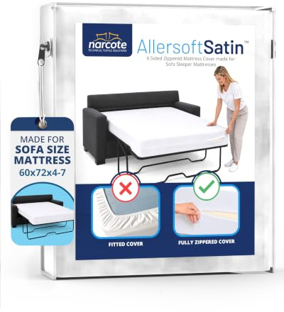 Allersoft| Queen Sleeper Sofa Mattress Cover with Secure Locking Zipper. Creates a Natural Seal On All Sides of Your Pull-Out Sofa Mattress from Liquids, Dust, Pet Dander, Pollen-60x72 (Fits 4-7 Deep)