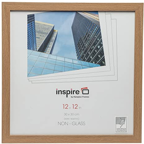 Hampton Frames Cadre Photo Carré 30x30cm Effet Chêne Pack de 1, Face en Acrylique, Montage Mural, Profil Plat, Ouverture Facile, Pour Décoration Intérieure