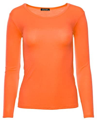 Easy Young Fashion Dam basic långärmad tröja Skinny Fit undertröja orange M, apelsin, M