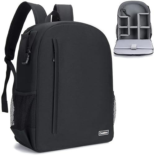 Cwatcun Kamerarucksack Camera Backpack Professioneller für spiegellose DSLR/SLR-Kamera, wasserdicht, Kameratasche kompatibel für Sony Canon Nikon Kamera- und Objektivstativ-Zubehör (3.0 Schwarz, L)