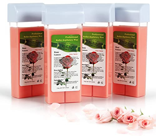 Rose Roll on Hair Removal Wax Refill Cartridges for Sensitive Skin, Rolling Waxing Kit for Women's Body, Legs, Arms at Home - 4 Pack (14.1 OZ)
