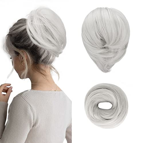 BARSDAR Haarteil Hair Extensions Haarknoten-Pferdeschwanz-Verlängerung,Gerades synthetisches Haarteil, kurzes Pferdeschwanz-Brötchen, Haarschmuck einfach Scrunchie für Frauen ‎Grau#