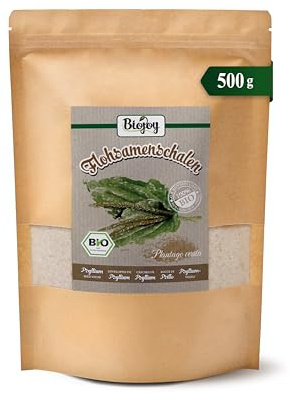 Biojoy Enveloppes de psyllium BIO (500 g), 99% de Pureté, Psyllium Husk (Plantago ovata)