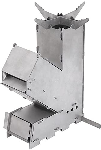Generic Raketenherd Tragbar Campingkocher Holzofen Falten Holzofen Camping Raketenofen BBQ Grill Hobo Kocher mit Tragen Tasche für Backpacking Wandern mit Tragen Tasche Abnehmbar,Silver,L