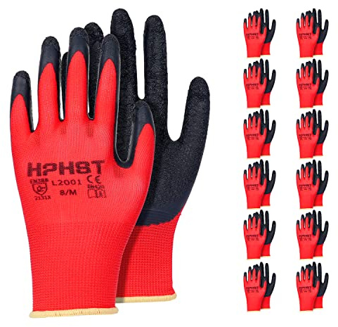 HPHST Arbeitshandschuhe mit Latexbeschichtung, Arbeit Handschuhe für Herren Damen Rutschfeste (M)