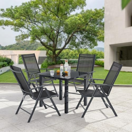 Juskys Gartengarnitur Milano 5-teilig – Gartenmöbel Set mit Tisch & 4 Hochlehner Stühlen, verstellbar & klappbar, wetterfeste Sitzgarnitur aus Aluminium – Grau