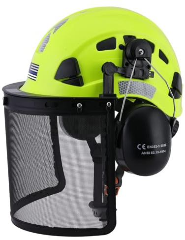 LOHASTAR Forestry Helmet with Face Shield and Ear Muffs Safety Helmet Chainsaw Garden Tree Cutting Logging Work Arborist Hard Hat(A2 Green+Mesh face Shield+Earmuff)