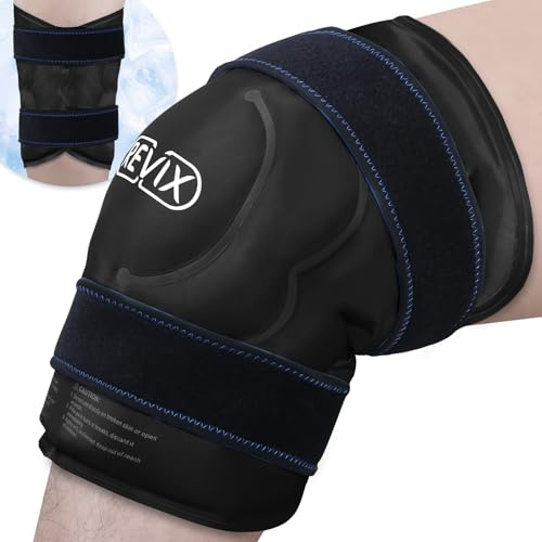 REVIX XXXL Knie Kühl Wrap, wiederverwendbares Kalt Gel Pack, Schwarz | 20 extra große Knie mit Kaltkompression bei Meniskusriss, Arthritis, Rücken, Schultern und Erholung nach Belastungen