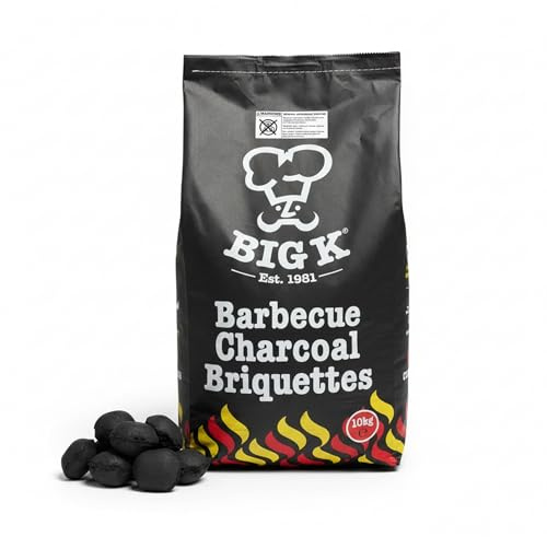 Big K Charcoal Briquettes Bag for BBQ Grill - 10kg Barbecue Charcoal Briquettes Bags with Topline Card for Outdoor Barbeque Grill, Camping BBQs