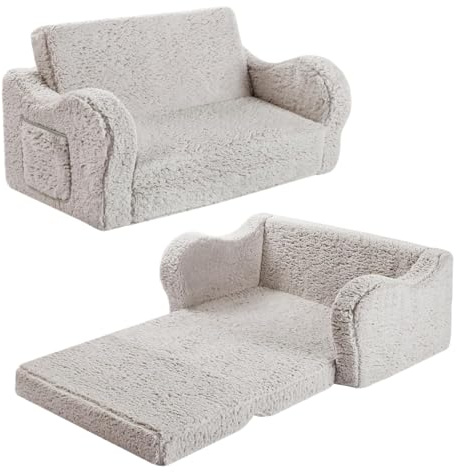 MOMCAYWEX Kids Sofa, 2-in-1 Flip-Out Foam Couch, Soft Play Lounge Chair for Toddlers and Children, Extra Wide, Grey