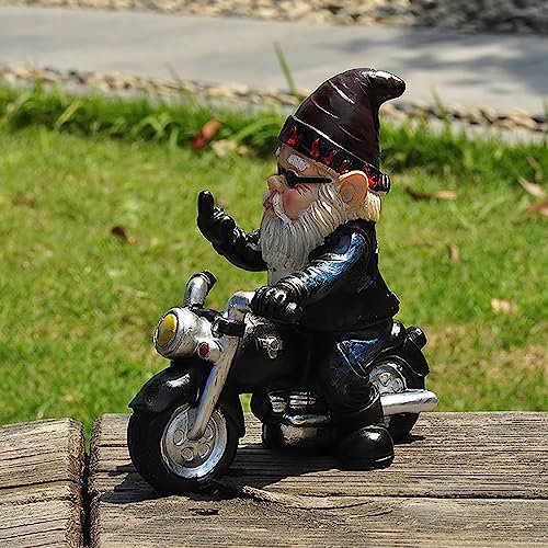 JYHCD Gartenzwerg-Statue, Gartenzwerg Motorrad Zwerge Für Den Garten,Mittelfinger Zwerge Statue, Gartendeko Zwerg,Lustige Garten-Rasen-Ornamente, Innen- Oder Außendekoration